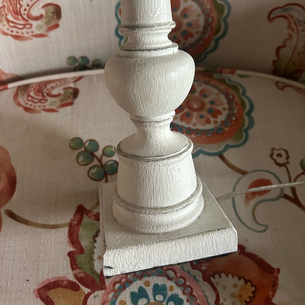 Cottagecore white wood shabby chic Table Desk Lamp with Grey Gray Shade 20” - Picture 10 of 14